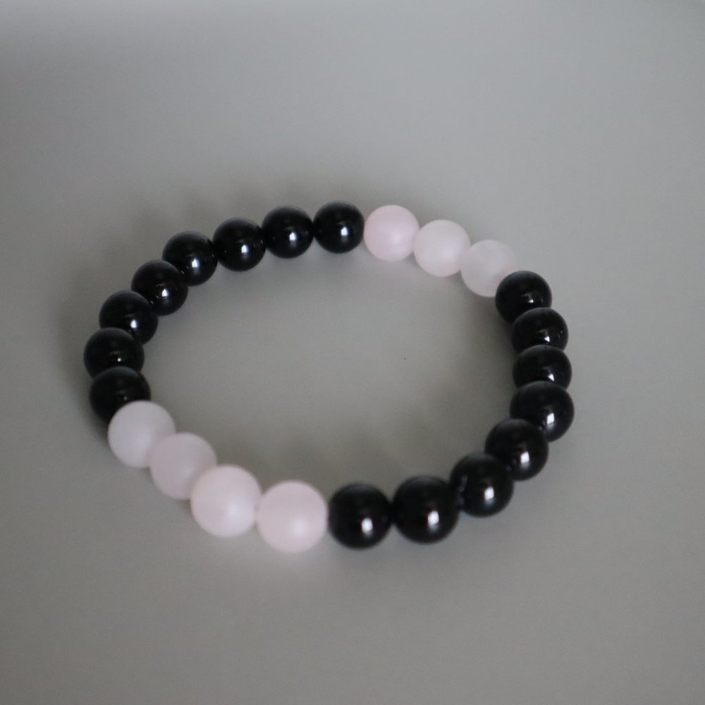 Black Onyx and Rose Quartz Stretch Bracelet
